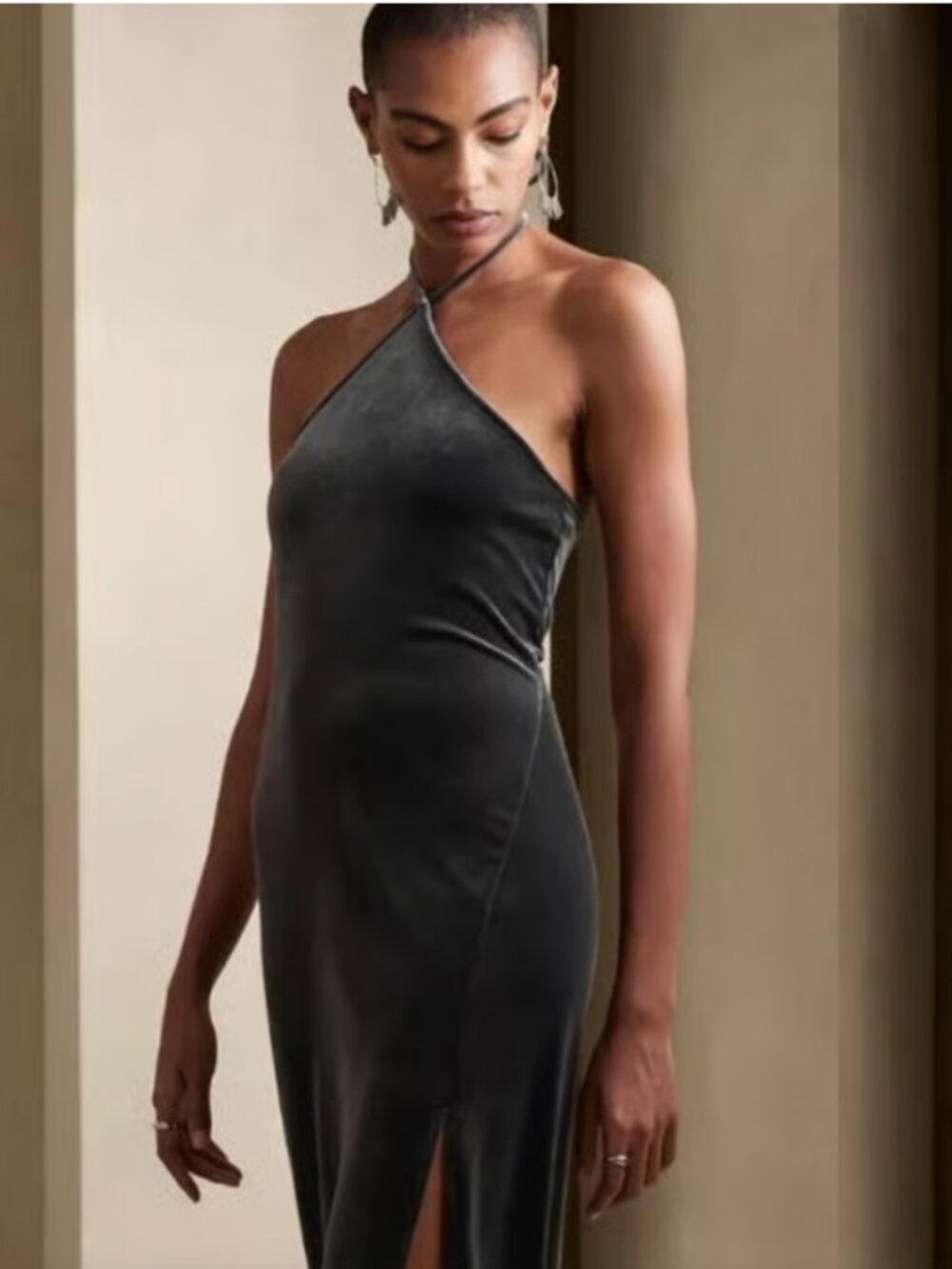 NWT Banana Republic Factory Orca Gray Velvet Halter Midi Dress XS